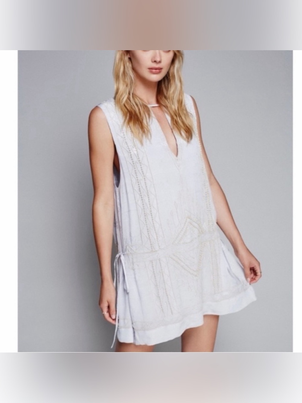 Free People love story mini tunic dress beaded satin icy blue